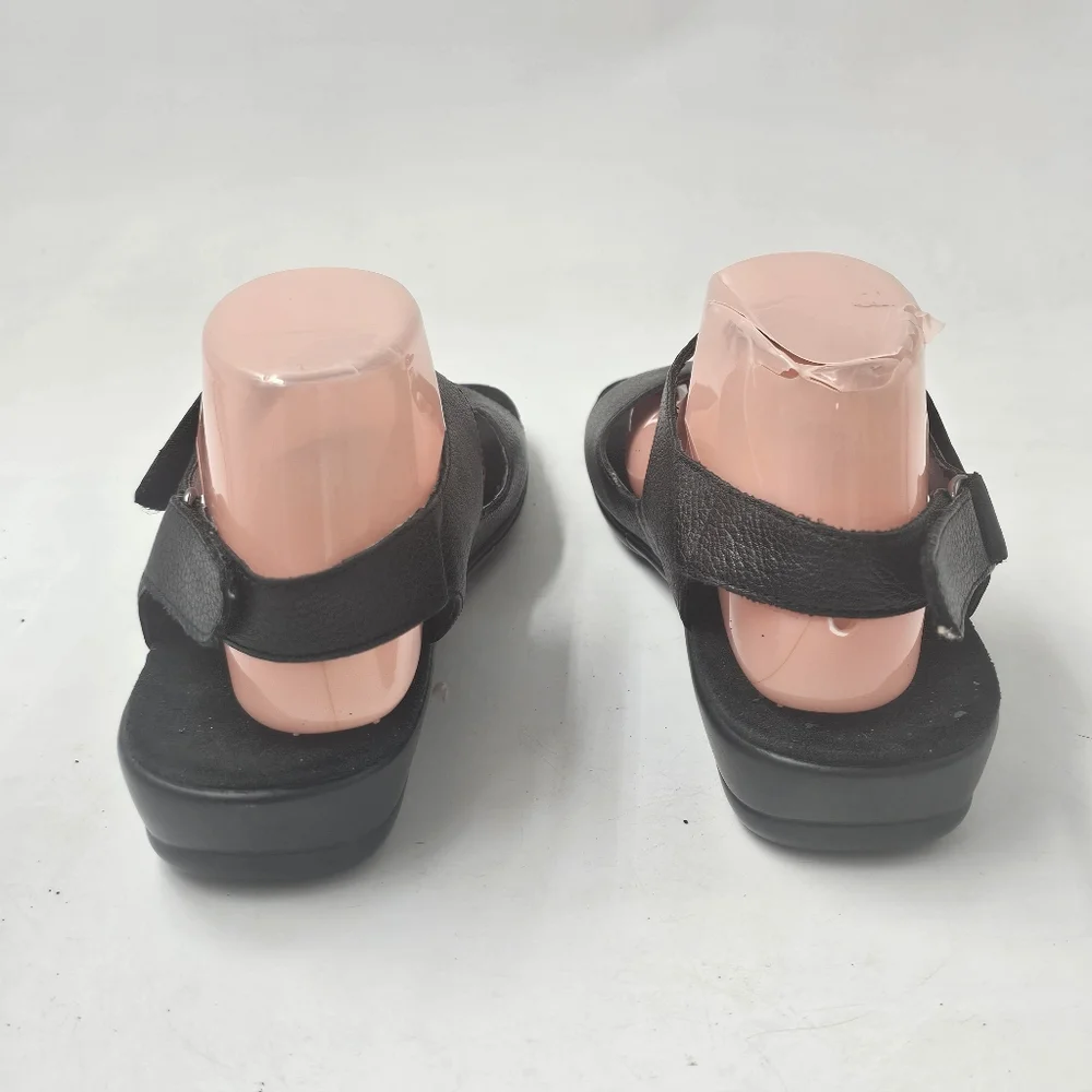 Easy Spirit Hartwell Black Leather Adjustable Comfort Sandals Wedge Size 9.5